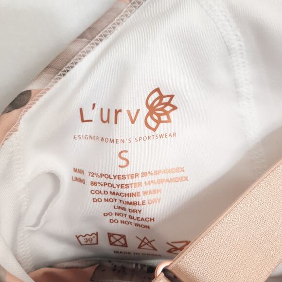 L'urv Pink Sports Bra Top Sz Small Peplum Floral Print Ruffle Cross Racer Back - Picture 5 of 7